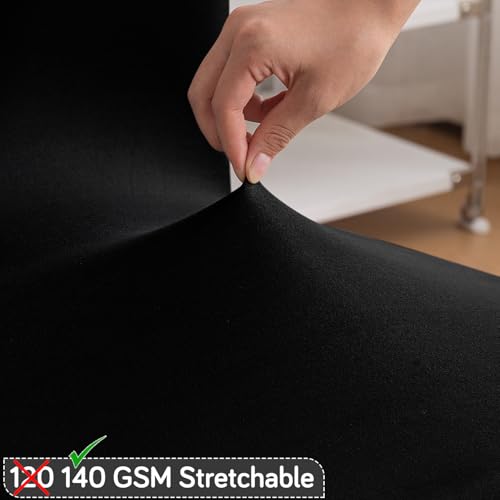 Image of HOKIPO 'SereneSolids' Stretchable 140 GSM Dining Chair Cover, Fully Covered - Set of 2, Black (AR-6246-BLK)