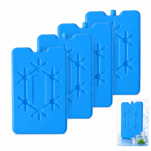 QLK Pain de Glace pour glacière, 4 pcs 200ml Réutilisables et Extra Plat, pour Voyage, Camping, Randonée, Garder Nourriture Fraîch, 12h de Refroidissement