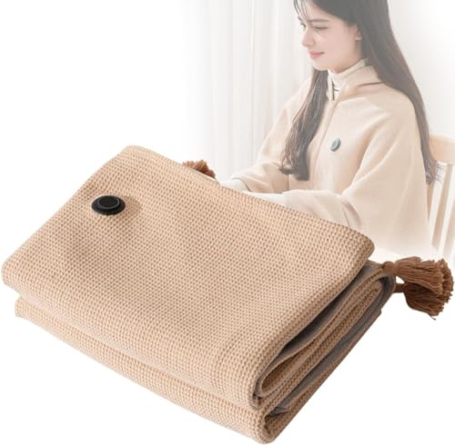 Heated Throw Blanket Shawl Portable Electric Blanket with Power Bank 3-Speed Temperature Control Washable Electric Heated Blanket for Winter Home Office (Linen Color 150 * 80 cm)