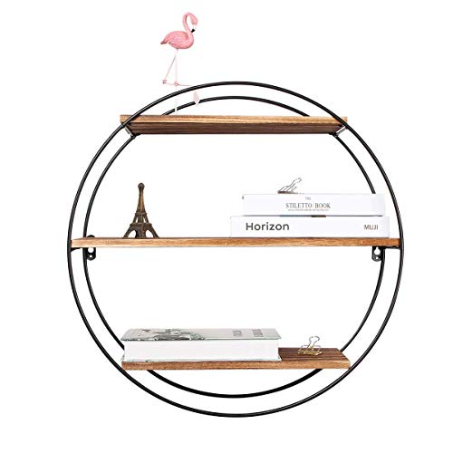 Homode Floating Shelves, Round Wall Shelf 3 Tier, Wood And Metal Hanging Circle Shelf, Decorative Tiered Geometric Circular Shelving, Rustic Farmhouse Decor #TOP3