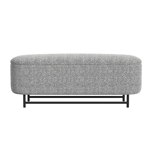 Image of HomePop 46 inch Ellipse Storage Bench with Metal Legs - Cream Boucle with Gray Yarns