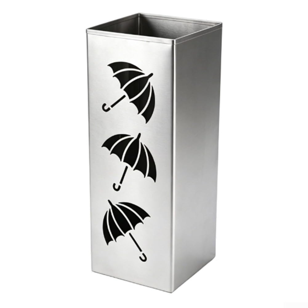 Porte-parapluie contemporain pour entrée propre en métal avec base stable argentée