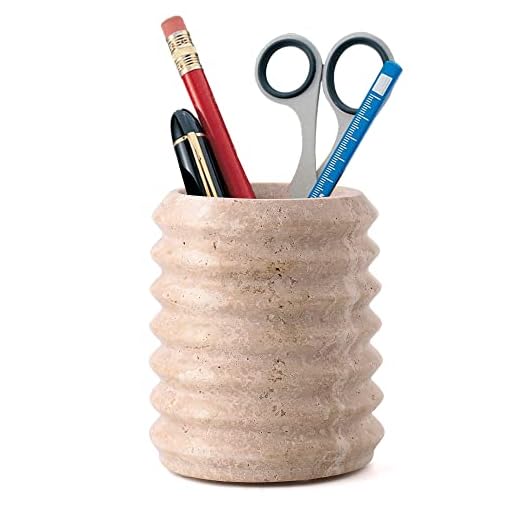 WORHE Suporte de caneta para mesa, porta-pincéis de maquiagem de pedra travertino natural, copo de lápis moderno e funcional para material de escritório, organizador de utensílios de mesa para