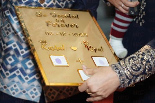 Image of Big size Couple Thumb Gift | 42x29.7 CM | Wedding Thumb Print | Couple Gift| Finger Print Gift| Personalized Text | Anniversary Gift (Golden Big)