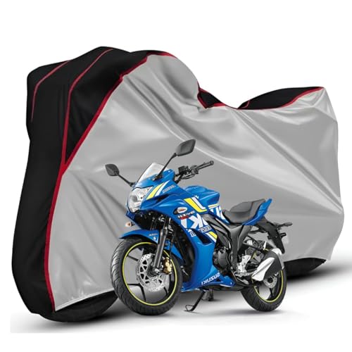 Image of Waterproof Bike Body Cover Compatible with Suzuki Gixxer Dustproof Scratchproof - Motorcycle Cover for Two Wheeler, Outdoor Full Cover with UV, Duty, Rain Protection (Silver Top Black) R1