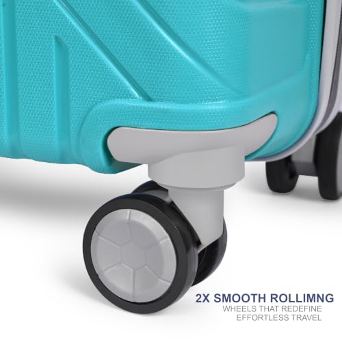 Image of Hard Shell Suitcase Set of 3 with Integrated Number Lock and 360 Degree Spinner Wheels, Teal, Polypropylene, Small 54cm Medium 64cm Large 74cm