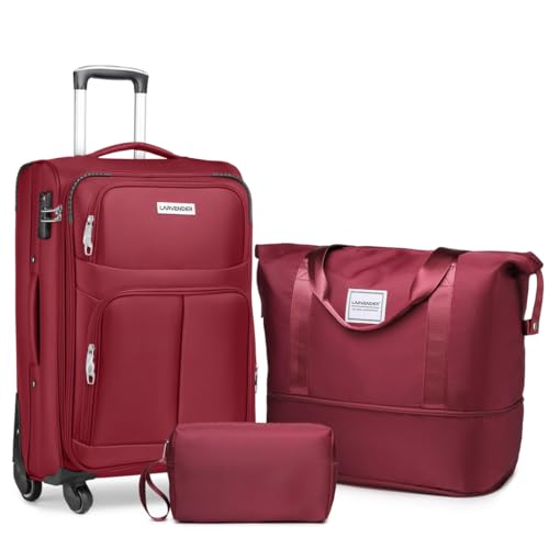 LARVENDER 3-Piece Softside Luggage Set, 22x14x9, TSA Lock