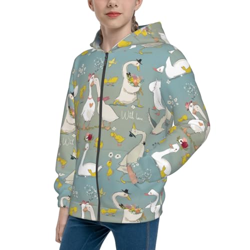 Cute Farm Birds Kids Pullover Hoodies Boys Zip Up Sweatshirts Girls Athletic Clothes with Pocket