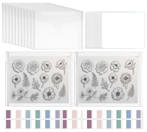 Image of 24 PCS Clear Stamps Storage Panels,Resealable Die Cut Storage Bag, White Plastic Stamps Organizer Panels, Clear Stamp Organizer Set for Die Cutting and Decorative (24)