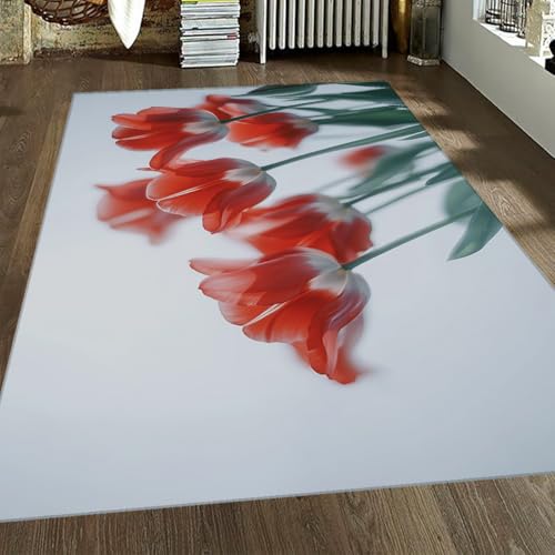 Tapis de chambre doux Tulip Red style floral chic - 2