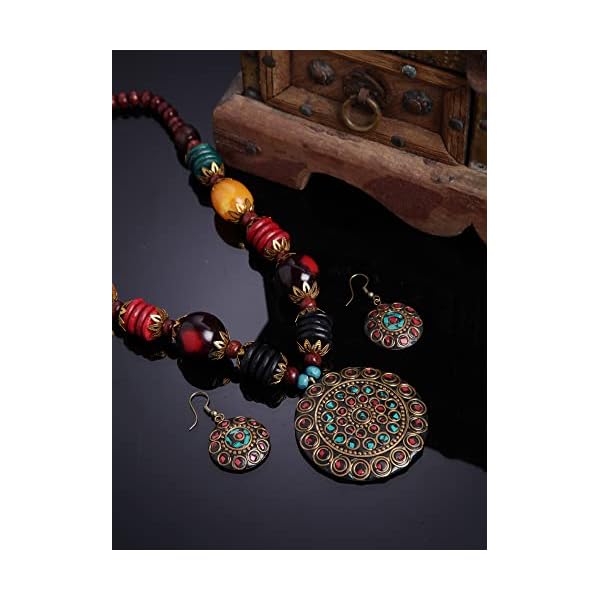 Shining Diva Fashion Latest Stylish Traditional Tibetan Pendant Necklace Jewellery Set for Women - Image 4