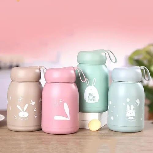 Image of Premium Rabbit Print Glass Water Bottle with Food grade Silicone Plastic - 330ml Leak Proof, BPA Free, For Kids or Toddlers, Easy to carry
