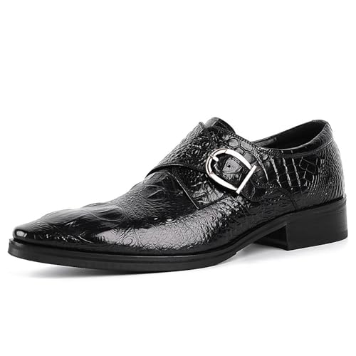 Men's Crocodile Print Oxford Shoes,Comfort Slip on Dress Loafers Monk Strap,Vintage Fashion Pointed Toe Buckle Chunky Formal Leather Shoes