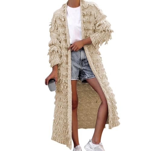 Generisch Cardigan da donna con frange, lungo, oversize, chiusura a