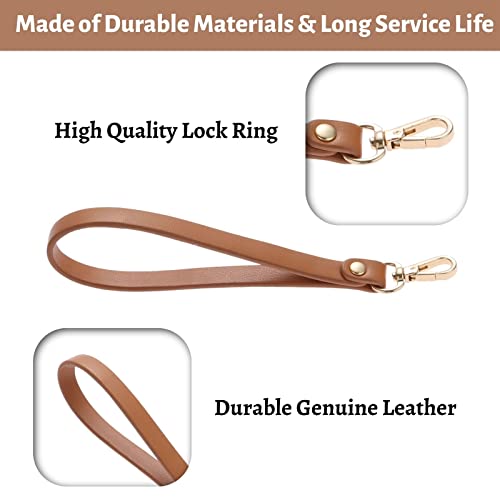 Yetaha Tan 15 * 0.8cm Wristlet Strap, Genuine Leather Short Purse Strap, Key-chain Handle Rope for Wallets, Clutches & DIY Handbag Accessories - Thumbnail 3