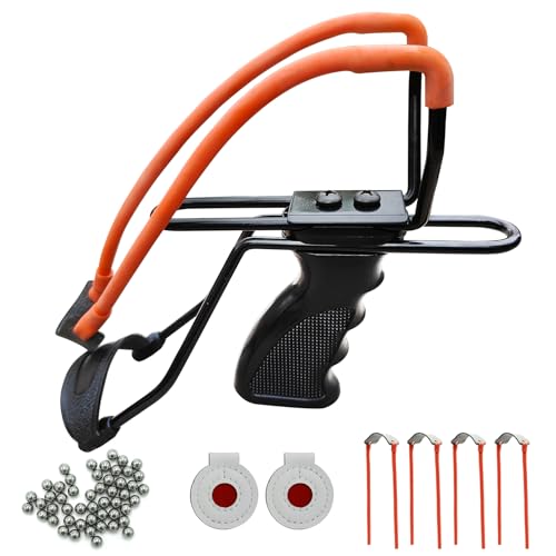 HANDBAIGE Hunting Slingshot with Adjustable Frame Powerful Wrist Slingshots with 4pcs Rubber Bands 50pcs Steel Ammo and 2pcs Targets for Outdoor Hunting