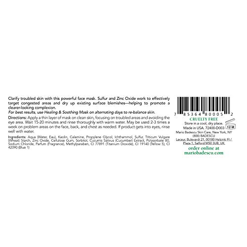 Mario Badescu Skin Care Inc. Mario Badescu Drying Mask for All Skin Types - Clarifying Mask that Eliminates Oil - Formulated with Sulfur & Zinc Oxide, 2 Ounce (Pack of 1)