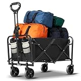 Collapsible Folding Wagon Cart with Wheels, 220 LBS Capacity, Lightweight Portable Utility Cart with Flexible Handle for Grocery Sports Garden Camping