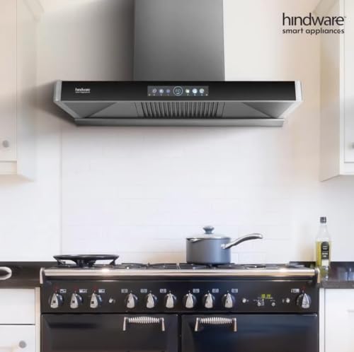 Image of Hindware MARCELLA 75 | Filterless Technology | MaxX Suction 1700 m /hr* | BLDC Motor | Auto Clean Wall Mounted Gray 1700 CMH Chimney