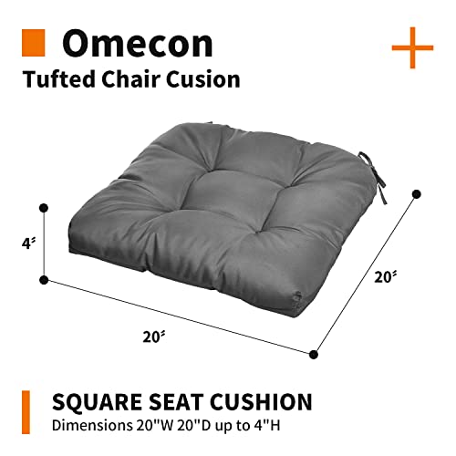 Outdoor Chair Cushion 20”X20”X4”, Tufted Water-Repellent Patio Seat Cushions With Non-Slip Ties, 2 Count, Grey #TOP2