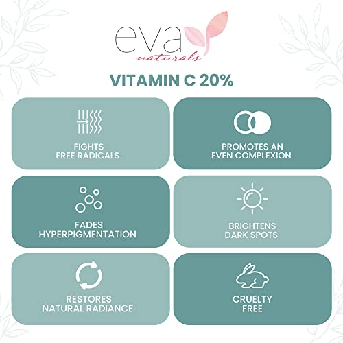 Eva Naturals 20% Vitamin C Serum For Face, Pure Vitamin C Face Serum For Wrinkles, Acne, Dry Skin, And Dark Spots - Facial Vitamin C Serum (1Oz) (2 Pack) #TOP2