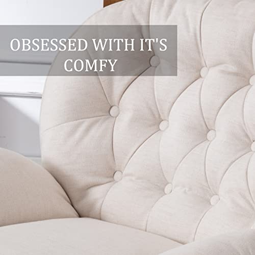 Guyou Swivel Chair With Ottoman, Modern Linen Living Room Lounge Chair Swivel Arm Chair With Footrest Heavy Duty Base Support For Living Room Bedroom Reading Room Home Office (White And Brown) #TOP2