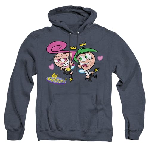 Popfunk Fairly Odd Parents Wanda And Cosmo In Love Unisex Adult Pull-Over Heather Hoodie, Navy Heather, 2X-Large