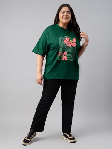 Image of JUNEBERRY 100% Pure Cotton Oversized Baggy Fit Cool Front Chest Graphic Printed Half Sleeve Plus Size T-Shirt for Women & Girls (Sizes: 2XL to 5XL)