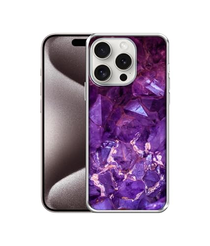 Image of Amazon Brand- Solimo Purpal Stone Printed Silicon Soft TPU Back Case Cover Compatible for Apple iPhone 15 Pro Max