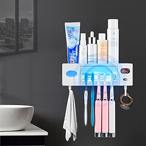 Toothbrush Holder for Children's toothbrushes, Electric toothbrushes, etc, Without Drilling, Bathroom Wall Mounted with Clean FunctionToothbrush Organizer for Ladies Baby Family.