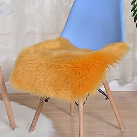 GAKYOUR FauxFur Sheepskin Square Chair Cover Seat Cushion Pad Ultra Soft Fluffy Area Rugs Shaggy Wool Carpet for Living Room Bedroom Sofa(Yellow Camel,35"x35") Cover