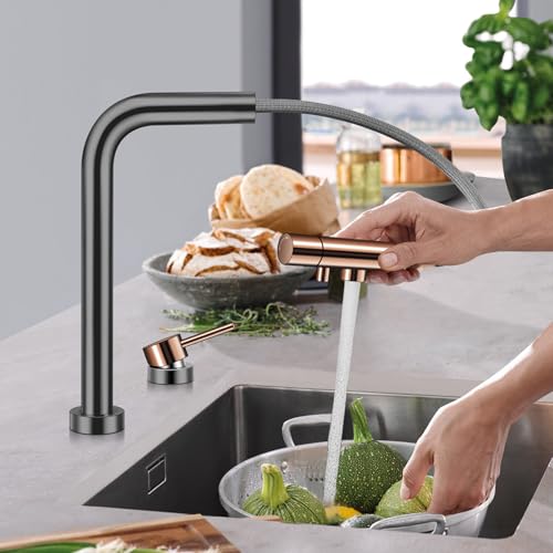 Mezcladora de cocina negra mate de 3 vías con caño giratorio 360 y diseño premium 3 en 1 3