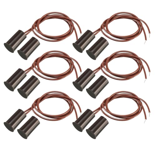 6pcs Marrón Interruptores Magnéticos de lengüeta con Sensor de Contacto de Puerta de Ventana de Seguridad con Cable Empotrado, (Imán Cerca - conectar Circuito, imán lejos - Romper Circuito)