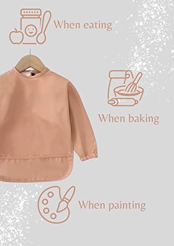 Blumie Baby Bibs with long sleeves, waterproof wipe clean cape for weaning, painting apron for infants and toddlers 6-36 months