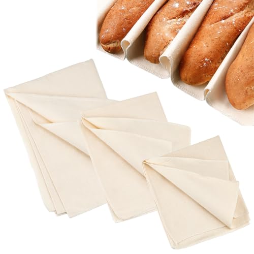 LIMITADA 3 PCS Tela de Lino para Masa Pan Paño de Lino Panadero Tela para Fermentación Pan de 3 Tamaños Tela Lino Panadero para Preparar Masa y Hacer Baguettes y Paner-48x36CM /75x45CM /150x60CM