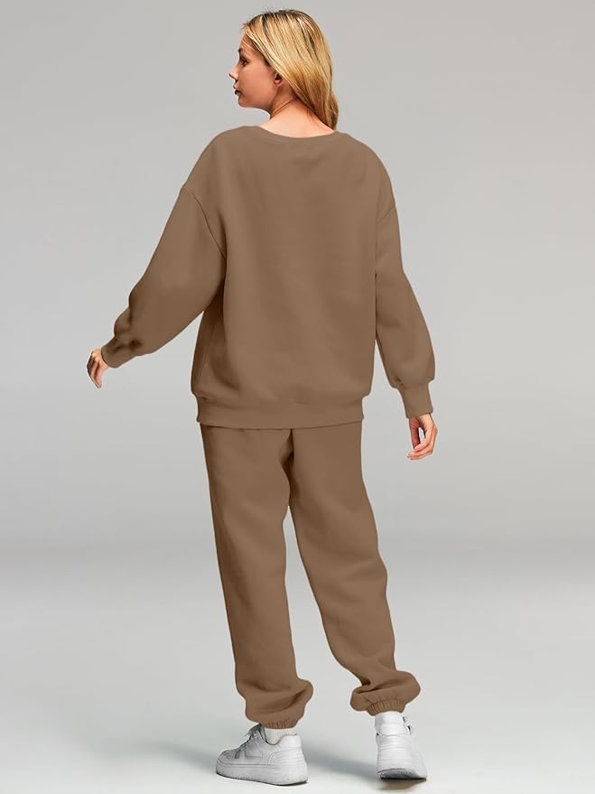 Image of Q - RIOUS Women Oversize Sweatshirt & Joggers Track Suit Co-ord Set, Black,Brown,Grey,(S-XL)
