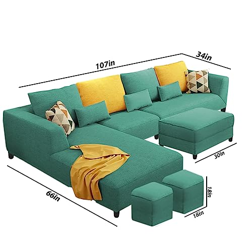 Image of Galib LHS 8 Seater L Shape Sofa Set for Living Room (Turquise Fabric)