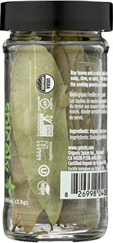 Spicely Organic Bay Leaves California Whole 0.09 Ounce Jar Certified Gluten Free