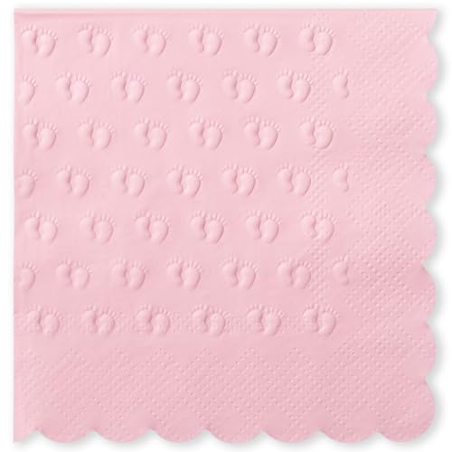 Crisky 3-Ply Baby Shower Napkins for Girl 50 Pack Embossed Footprints Pink Napkins for Girl Baby Shower Decorations Disposable Paper Cocktail Napkin and Not Easily Torn