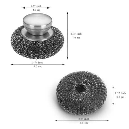 Image of Kyraton Stainless Steel Scourers with Handle to Protect Your Hand Set of 5, Big Metal Wire Wool 4 x 4in Confortable to Hold and Durable and Strong