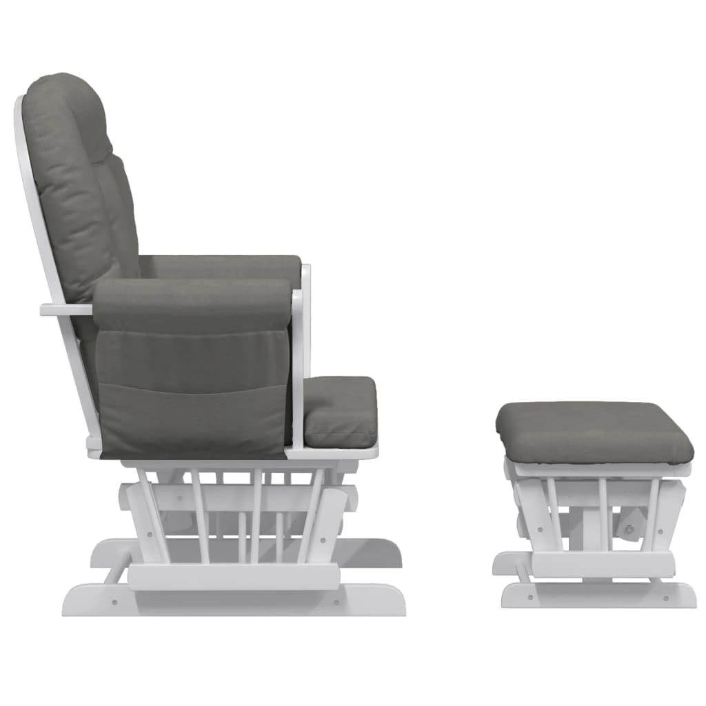 Sillón mecedora con taburete, tela gris oscuro, madera de caucho maciza, 70 x 72 x 107 cm, para salón, habitación de bebé, relajación, lactancia, lectura, reposabrazos cómodo