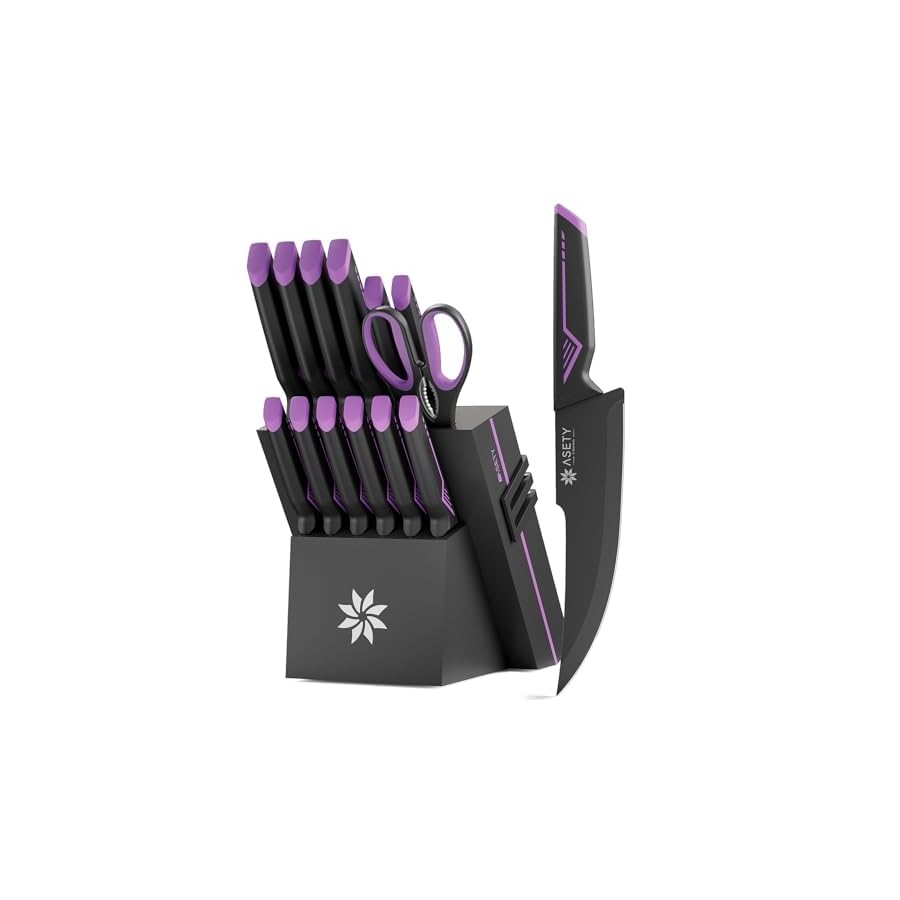 ASETY Knife Set, 15 PCS Kitchen Knife Set with Built-in Knife Sharpener Block, Stainless Steel Knife Block Set, Dishwasher Safe Mordern Knife Set, Elegant Box for Men Women
