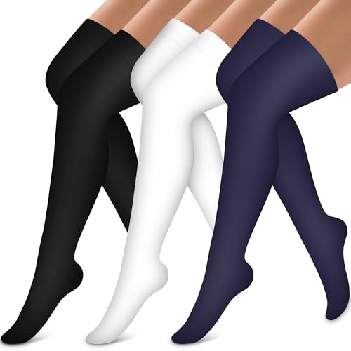 Image of Bluemaple Thigh High Compression Socks for Women and Men Circulation(3 Pairs) Over the Knee-Best Support for Running,Travel