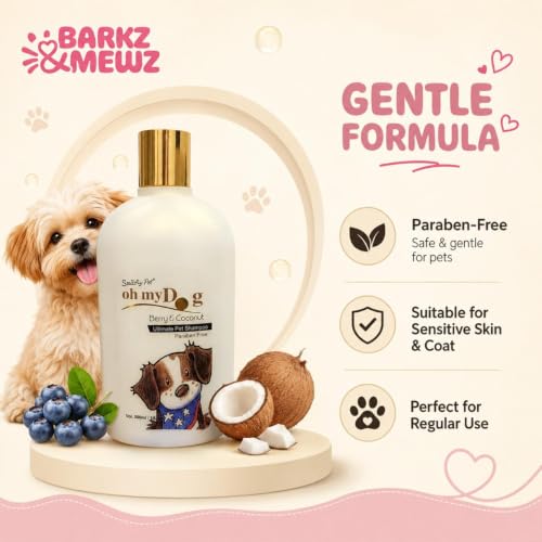 Image of Oh My Dog Smarty Pet Berry & Coconut Shampoo for Dogs and Puppies - 500ml | Paraben & Cruelty-Free Ultimate Pet Shampoo | Maintain Fur Moistured and Hydrated - by Barkz and Mewz (Berry & Coconut)