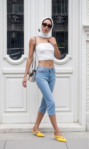 NobleOnly Womens Kitten Heels Pointed Toe Mules Heels Cross-Strap Slip-on Casual Dress Pumps 2.6 Inches2