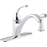 KOHLER K-10412-CP Forté 4-Hole Sink 9-1/16' spout, Matching Finish sidespray Kitchen Faucet, Polished Chrome