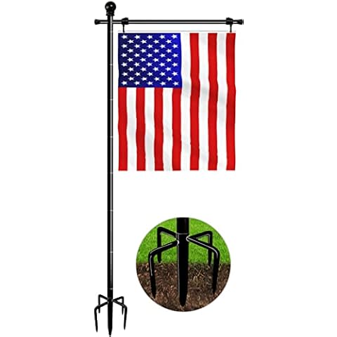 Koutemie 10FT Garden Flag Pole Stand with 5 Prong Base for 3x5 American Flags, Adjustable Heavy Duty Outdoor Flagpole Holder Kit for Yard Decoration, 1 Pack Cover