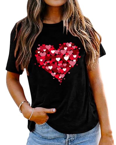 Image of Valentines Shirts for Women Valentine Love Heart Printed Graphic Tshirt Cute Girls Casual Top