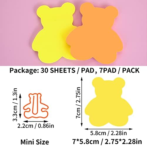Molain Cute Animal Sticky Notes with Paper Clips, Cartoon Bear Self-Stick Notes Index Tabs Animals Shape Markers Flags Memo Pads 7 Pack 210 Sheets