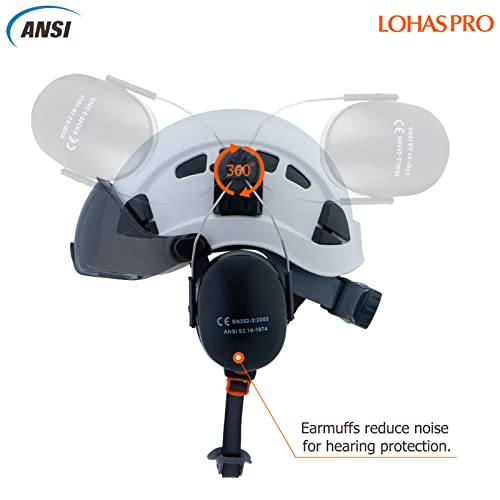 Arborist Forestry Helmet Safety Hard Hat with Visor and Ear Muffs for Tree Service Logging Cutting Wood Chopping Chainsaw Helmet Garden Work Trimming Mowing(P91 White+Smoked Visor+Earmuff) - Thumbnail 3